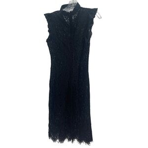Bar III black lace see thru midi dress high neck sexy size Medium new